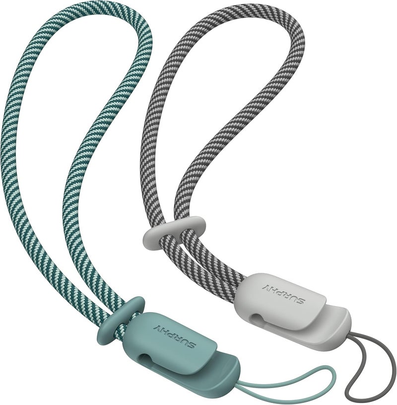 SURPHY 2 Pack Phone Lanyard for Cellphone Case, Phone Wrist Strap for Case, Cellphone Strap with 2-Color Braided, Charm Wrist Lanyard for Women and Men, Green & Gray - Image 1